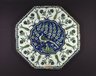 Octagonal Tile Depicting Peacock in Prunus Tree