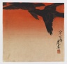 Crows Fly by Red Sky at Sunset