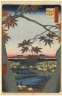 Maple Trees at Mama, Tekona Shrine and Linked Bridge, No. 94 from One Hundred Famous Views of Edo