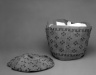 Large Basket and Lid with red and blue geometric designs