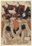 Two Actors as Iwai Hyanshiro IV and Segawa Kikunojo III in the "Karukoma" Dance Accompanied by Joruri Recitation on Stage