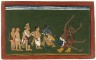 Rama Kicks the Body of Dundubhi, page from an illustrated manuscript of the Ramayana (the "Shangri" Ramayana)