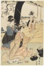Young Samurai and Female Attendants Practicing Archery, Half of a Diptych