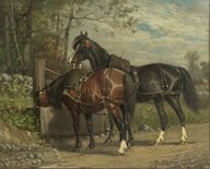 Brooklyn Museum: Two Horses at a Wayside Trough