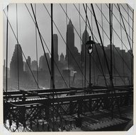 Brooklyn Museum: New York Harbor, View of Lower Manhattan from Brooklyn Bridge, October 1946