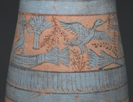 Brooklyn Museum: Tear Drop Shaped Vase with Painted Designs of Maidens, Cows, Swamp Plants, etc.