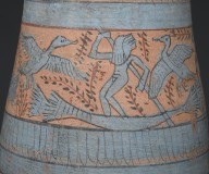 Brooklyn Museum: Tear Drop Shaped Vase with Painted Designs of Maidens, Cows, Swamp Plants, etc.