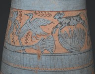 Brooklyn Museum: Tear Drop Shaped Vase with Painted Designs of Maidens, Cows, Swamp Plants, etc.