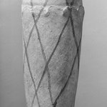 Wavy Handled Cylindrical Vase with Painted Decoration