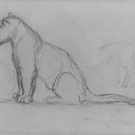 Two Lionesses Facing Left