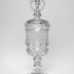 Molded Pot Cover with Glass Crown and Three Seals Impressed in Glass