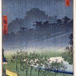 View of the Kiribata (Paulownia Imperiales) Trees at Akasaka on a Rainy Evening