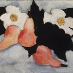 Three Pears, Grapes, and White Flowers