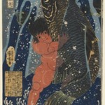 Oniwakamaru and the Giant Carp Fight Underwater