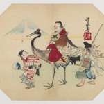 Okame, Ebisu and a Girl on a Crane