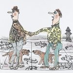 [Untitled] (Two Men on Sidewalk) (recto) and [Untitled] (Figures and Sculpture Busts) (verso)