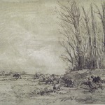 Landscape with Two Figures, Herd of Sheep, and a Cow
