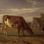 Cow in an Enclosure; A Dog Barking at Her (Vache paissant dans un enclos; un chien aboie apr&egrave;s elle)