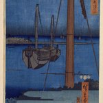 Moonlight View of Tsukuda with Lady on a Balcony