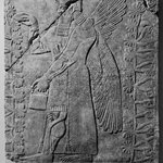 Relief of Winged Man-Headed Figure Facing Right with Basket and Fircone