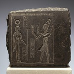 King with Sistra (Rattles) before Hathor