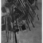 Untitled (red, black and green forms on blue background)