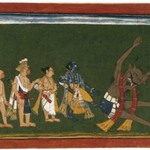 Rama Kicks the Body of Dundubhi, page from an illustrated manuscript of the Ramayana (the "Shangri" Ramayana)