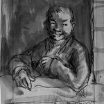 Bust Length Sketch of Man Leaning on Ledge