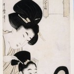 Two figures, from Twelve Physiognomies of Beautiful Women Compared with Views of Famous Places (Meisho Fukei Bijin Juni So)