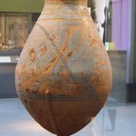 Grain Storage Jar with Blue-Painted Lotus Plants and Floral Collar