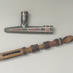 Carved Red and Dark Green Pipe and Puzzle Stem