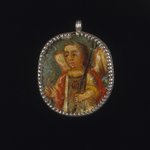 Painted Medallion in Locket Frame, Recto: Angel, Verso: Saint Barbara with Attributes of a Castle Toiwer and Martyrs Palm Frond